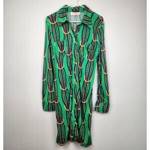 Jucca Green Dress Ropes Button Down Long Sleeve Size 46 Italian US Size 10 NWT
